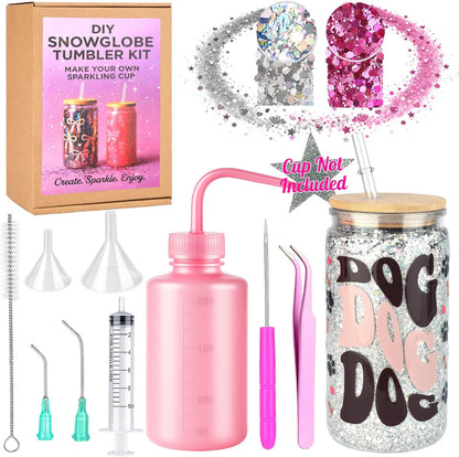 kiddgroo Snow Globe Tumbler Supplies, 25 Pcs DIY Snowglobe Cup Set– Includes 16oz Double-Wall Acrylic Tumbler, Cup Cradle, UV DTF Wraps, Craft Glitter & DIY Tools,Mothers Day Gifts