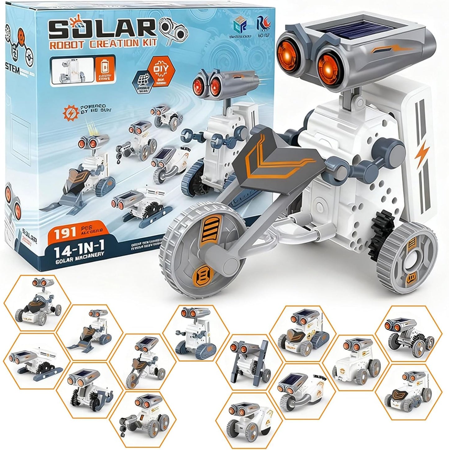 14-in-1 Solar Power Robot, STEM Robot Building Kits for Kids 8-12 Years, DIY Solar & Battery Powered Robotic Set for Kid Birthday Gifts with 191Pcs