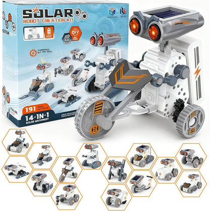 14-in-1 Solar Power Robot, STEM Robot Building Kits for Kids 8-12 Years, DIY Solar & Battery Powered Robotic Set for Kid Birthday Gifts with 191Pcs