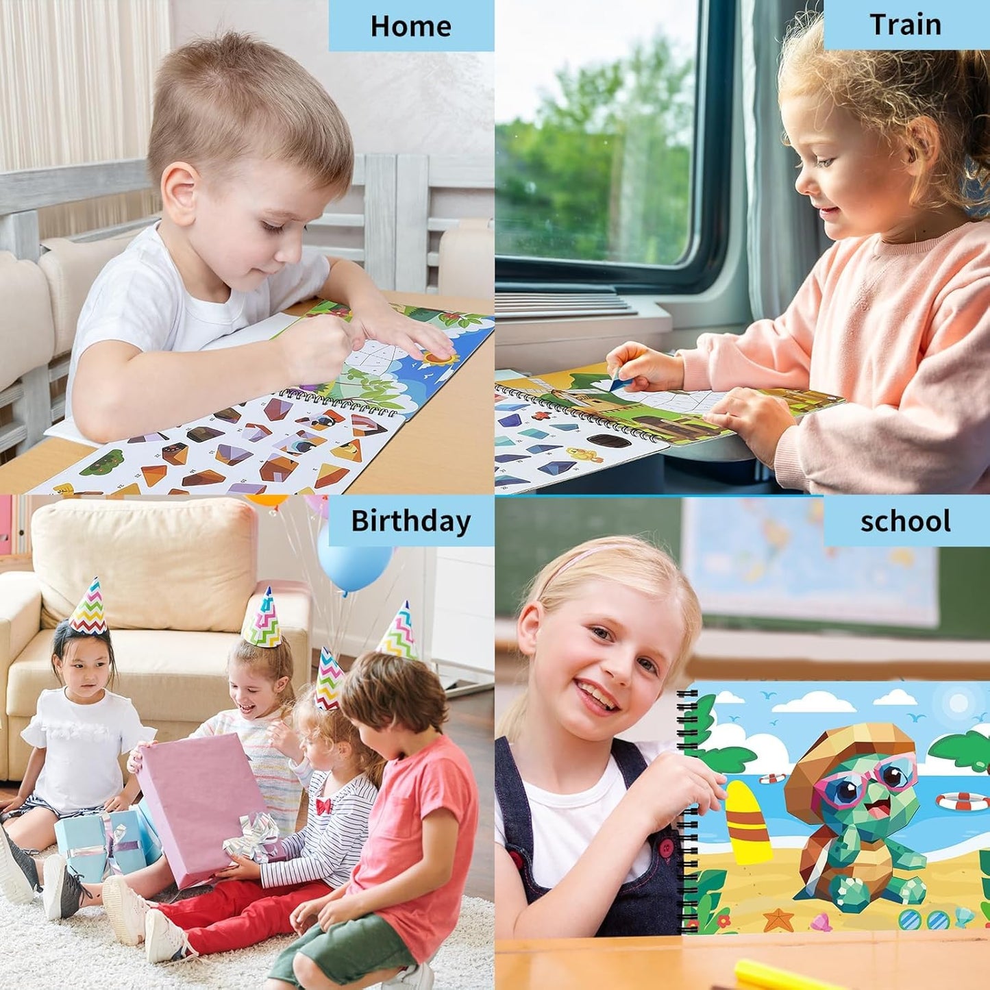 Kalysky Dinosaur and Ocean Animal Scene Sticker Book for Kids Ages 4-12, Search and Find Sticker Activity Book–Travel Toys for Toddlers, Airplane & Road Trip Games, Educational Fun