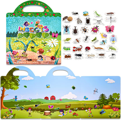 ASTARON Reusable Sticker Book for Toddlers, 88 Pcs Dinosaur Stickers Road Trip Activities Car Airplane Activities Travel Toys for Kids, Kids Quiet Time Activities (2-6 Age)