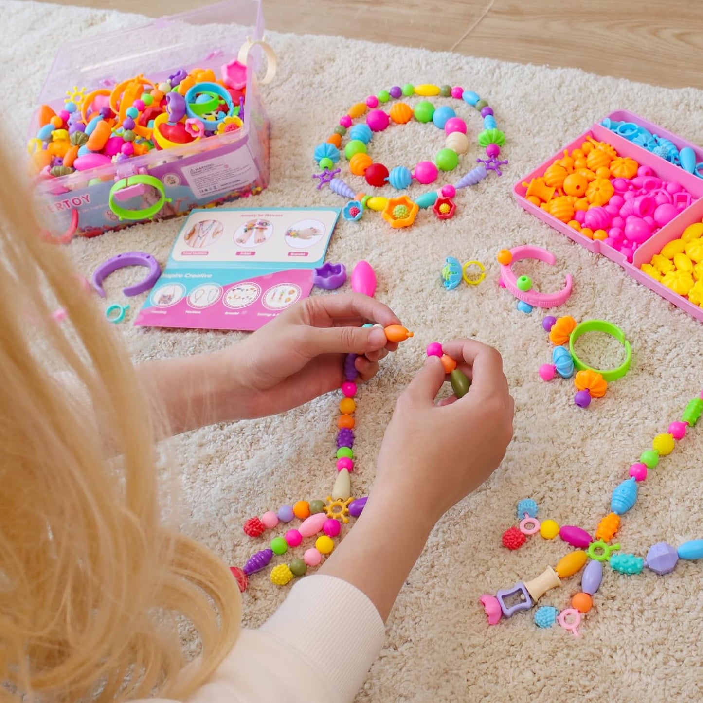 NEXBOX Girls Crafts Jewelry Making Kit for Toddlers - Pop Beads Toys Sets for Little Kids Age 3 4 5 6 Year Old, Ideas Birthday Gifts