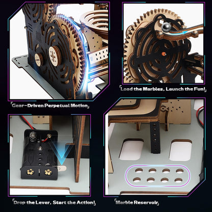 Motorized 3D Wooden Puzzles Marble Run Set for Adults & Teens, Mechanical Marble Run Model Kit to Build, Fun STEM Engineering Gift & Unique Desktop Decor, Christmas Birthday Gift