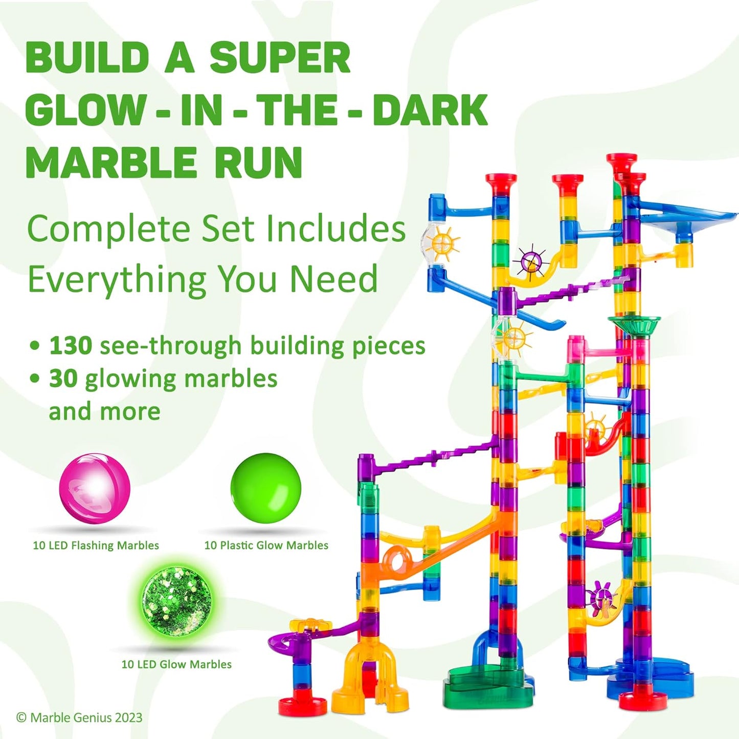 Marble Genius Marble Run Race Track - 300-Piece Multicolor Glow Extreme Set - STEM Building Toy & Marble Race Set for Kids Ages 4+