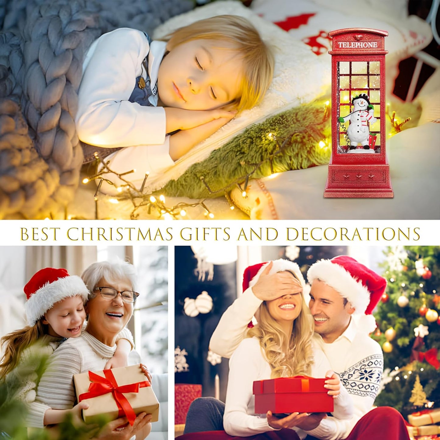 Christmas Snow Globes Lantern, Church and Christmas Tree Christmas Decorations Indoor, 6H Timer Battery & USB Powered Light Up Musical Snow Globes for Kids Women Adults Gift Thanksgiving Home Decor