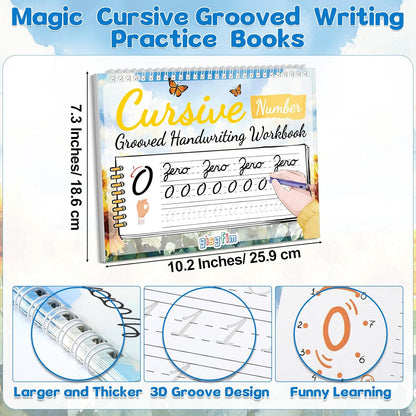 gisgfim Grooved Cursive Handwriting Workbook Magic Reusable Grooved Cursive Handwriting Practice Guided Tracing with Disappearing Ink Pens for Beginners Kids Learning Activities Supplies (Sentence)