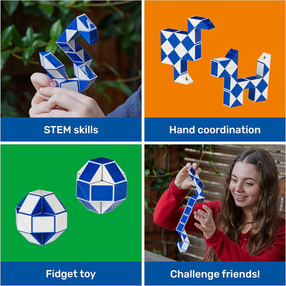 Rubik’s Cube, Connector Snake, Two-Pack Cubes 3D Puzzle Game Stress Relief Fidget Toy, Classic Color-Matching Puzzle, Problem-Solving Brain Teaser, for Adults, Teens, Kids Ages 8 & Up