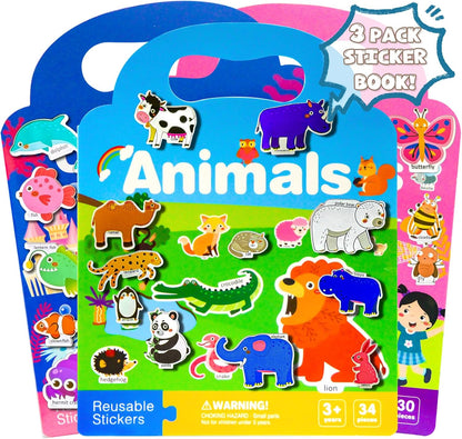 Reusable Sticker Books for Toddlers 1-3, Puffy Stickers Book for Kids Ages 2-4, Toddler Travel Activities Book Toy for Birthday Christmas - Christianity Jesus, Noah's Ark, Fairy Tales(3 Set)