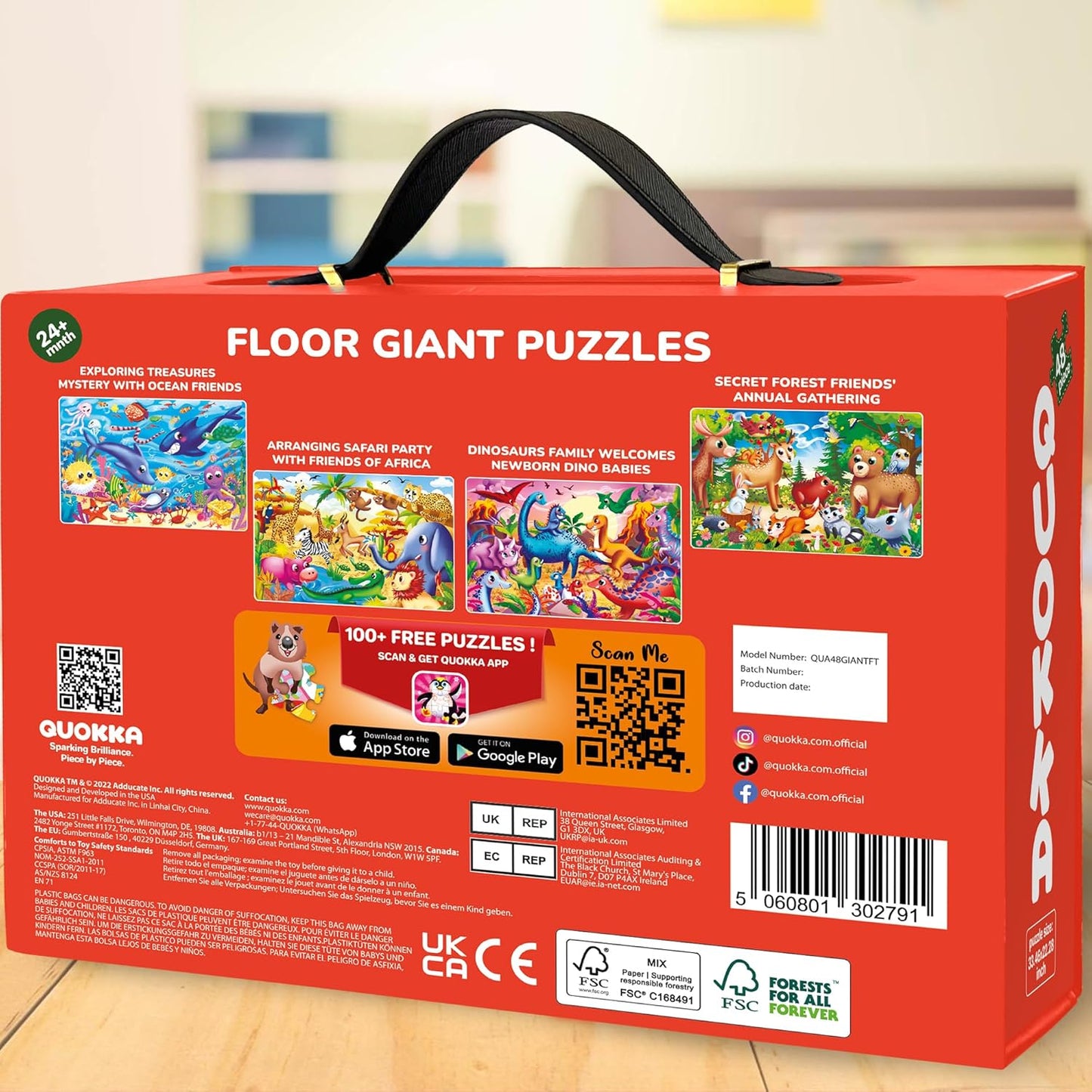 QUOKKA Giant Floor Puzzle for Kids Ages 4-6 – 2x3 Feet Extra-Thick 48 Pieces Toddler Puzzle Ages 3-5 – Construction Educational Activity for Boys Girls – Premium Box with Sturdy Handle & Magnetic