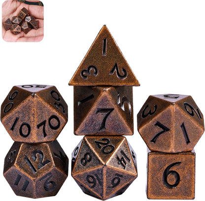 UDIXI Steampunk Metal Dice Set, 7 Die Polyhedral DND Dice Set for D&D Role Playing Game and Math Teaching (Ancient Copper)