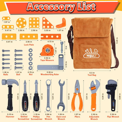 Kids Tool Set,MAGIC4U Toddler Tool Set with Tool Bag,11 Tools Equipements,Pretend Play Construction Kits for Kids Age 3-6 Years Old,Toddler Boy Toys