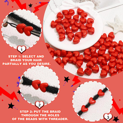 90PCS Light Pink Heart Beads for Braids Hair Jewelry Loc Dreadlock Accessories Cute Heart-Shaped Pony Bead