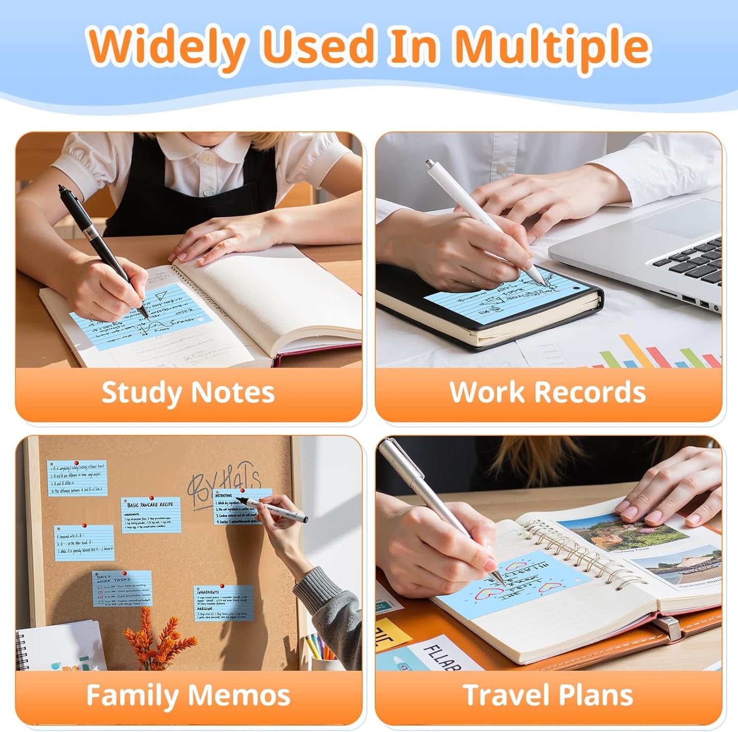 Index Cards 3x5 Inches, 300 PCS, Colored Flash Cards With Ring, Punched Lined Study Card Ruled Flashcards Notecards, Ruled Front And Blank Back, Note Card for School, College And Home