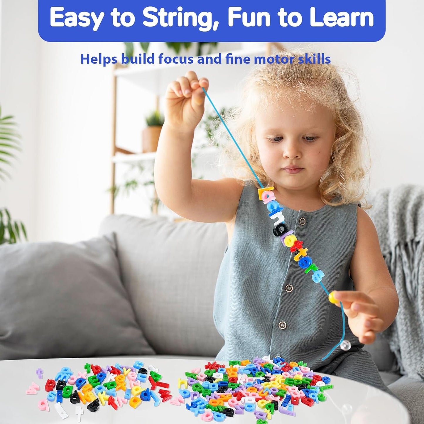 278 Pcs Lacing Letters Beads, 10 Color Alphabet Letter Beads Learning Toys with 18 Laces, Lowercase ABC Bead Letters Toys for Kids Ages 3+, Home Manipulatives for Preschoolers, Back to School Supplies