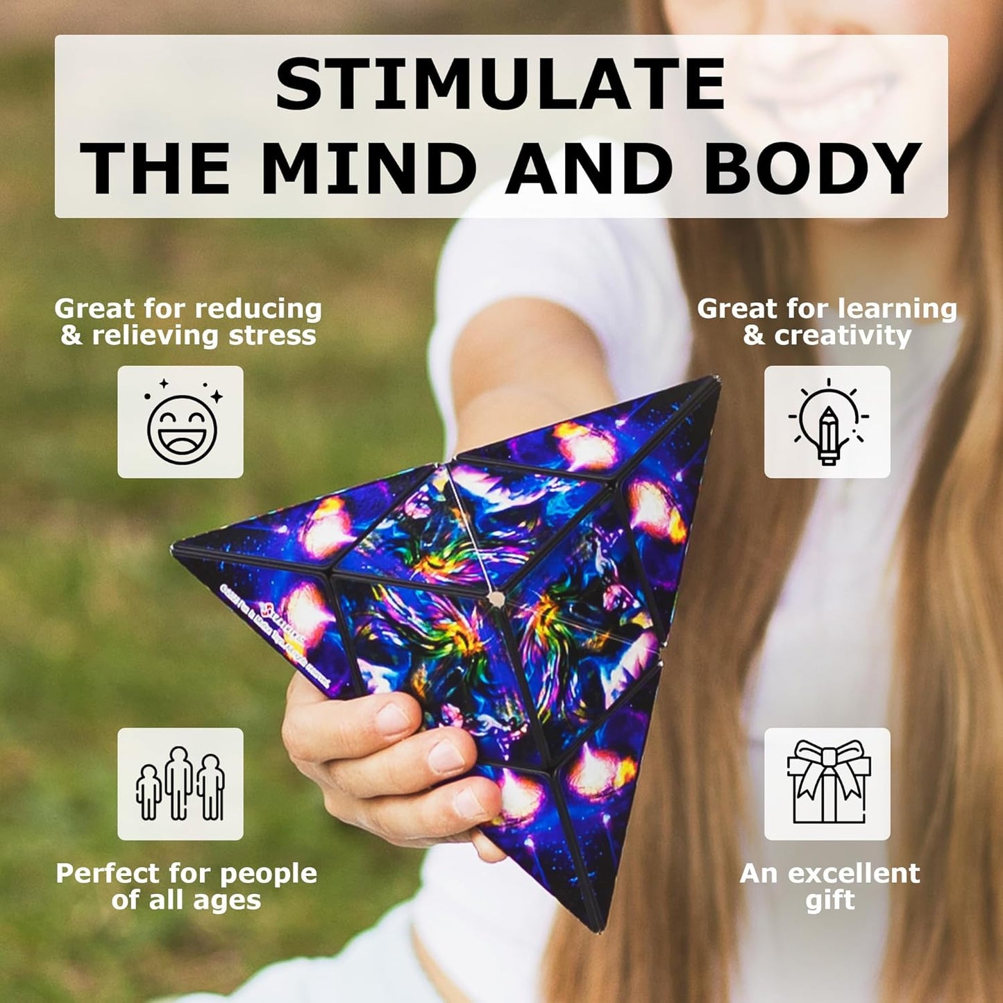 Shashibo Shape Shifting Box - Award-Winning STEM Fidget Toy with Ultra Strong Magnets - Puzzle Cube Transforms Into 100+ Shapes, Perfect Sensory Gift for Kids, Teens, and Adults (Glowquarium)