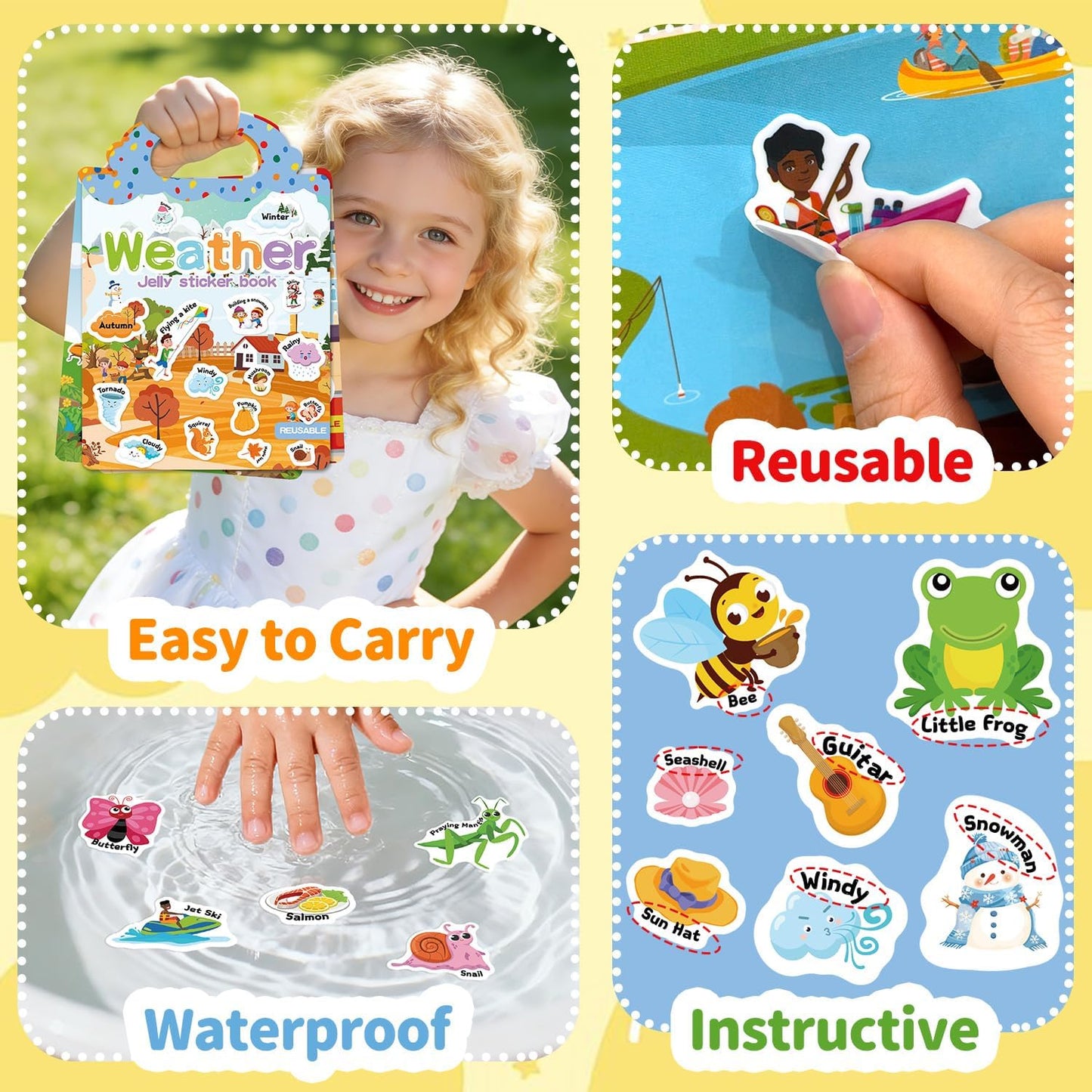 6 Sets Reusable Sticker Book for Toddlers 3-6, Jelly Sticker Books for Toddler, Travel Sticker Activity Toys for Kids 3 4 5 6 Years Old Girls & Boys