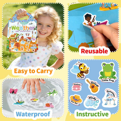 6 Sets Reusable Sticker Book for Toddlers 3-6, Jelly Sticker Books for Toddler, Travel Sticker Activity Toys for Kids 3 4 5 6 Years Old Girls & Boys
