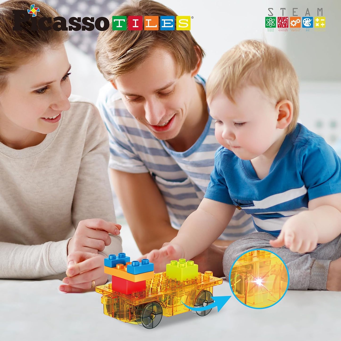 PicassoTiles Magnet Tile Construction Themed Building Blocks 5-in-1 Crane, Ladder, Dump Truck, Excavator, and Backhoe Action Figures, 2 Car Base Vehicles Magnetic Tiles Learning Toys Kids Ages3+ PTU06