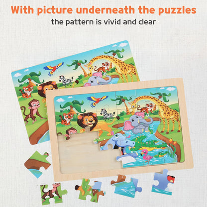 4 Sets of Wooden Puzzles, Each Set has 24 Pieces, Including Castle Unicorn Princess, for Toddlers 3-5, Puzzles for Kids Ages 4-6, Preschool Educational Brain Teaser Toys for Girls 3 4 5 6 Years Old.