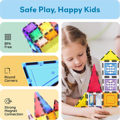 PicassoTiles 101 Piece Magnetic Tile Building Blocks Set with Durable Storage Bag STEM Educational Construction Magnet Toy Kit for Toddlers Preschool Kids Boys Girls Age 3 Plus Indoor Learning PT06