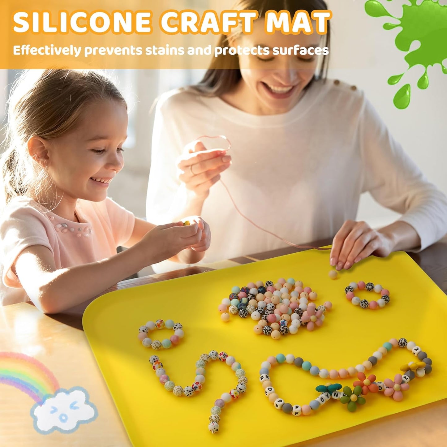 AtMini Silicone Art Mats for Kids, 24"x16" Silicone Craft Mat with Lip to Keep Clean, Play Sand, Painting, DIY Crafts Mat for Kids (Purple)
