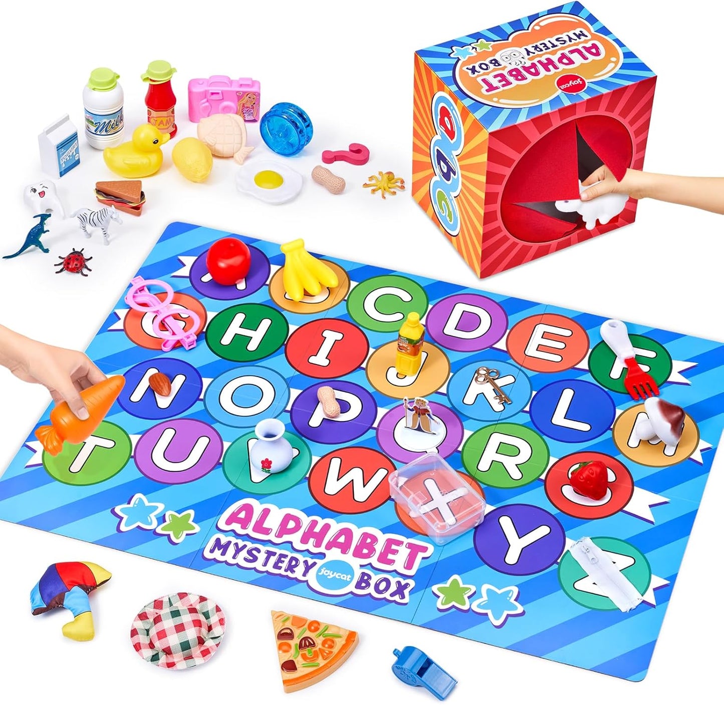 JoyCat Mystery Alphabet Box for Kids 26 PCS Letters Sorting Matching Game Activities Letter Sounds Fine Motor Learning Toys for Preschool Kindergarten Classroom - Easter Basket Stuffers Gifts
