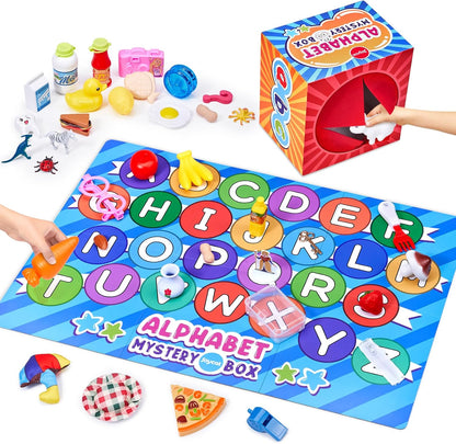 JoyCat Mystery Alphabet Box for Kids 26 PCS Letters Sorting Matching Game Activities Letter Sounds Fine Motor Learning Toys for Preschool Kindergarten Classroom - Easter Basket Stuffers Gifts