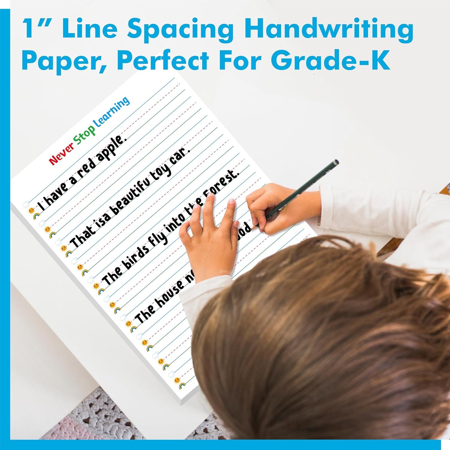 100 Sheets Ruled Writing Paper, Double-Sided Printing Skip-A-Line Ruled Writing Paper with Dotted Lines Handwriting Practice Paper 1” line spacing for Kindergarten Toddlers Kids (11” x 8.3”)