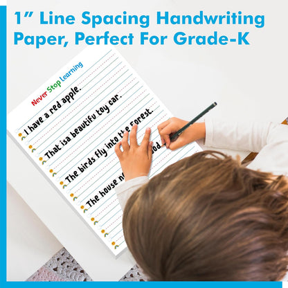 100 Sheets Ruled Writing Paper, Double-Sided Printing Skip-A-Line Ruled Writing Paper with Dotted Lines Handwriting Practice Paper 1” line spacing for Kindergarten Toddlers Kids (11” x 8.3”)