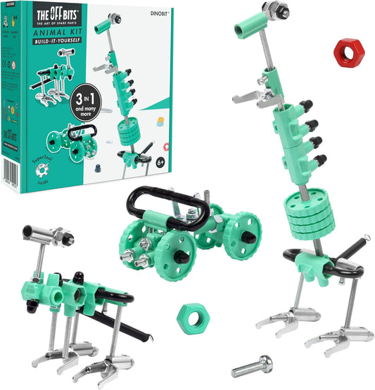 The Off Bits Erector Set: Animal Mini STEM Toys for Kids 6+, Toy Building Sets with Nuts & Bolts, STEM Building Toys Gifts for Boys and Girls (Green Dino)