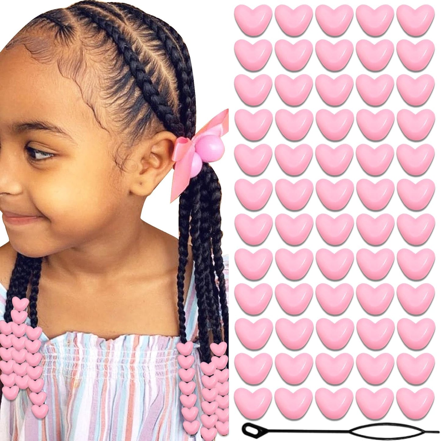 90PCS Light Pink Heart Beads for Braids Hair Jewelry Loc Dreadlock Accessories Cute Heart-Shaped Pony Bead