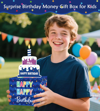Birthday Money Box for Cash Gift Pull, Surprise Gift Boxes for Money, Money Holder Box with Pull Out Happy Birthday Card and 50Pcs Transparent Bags, Money Gift Ideas for Kids and Adults