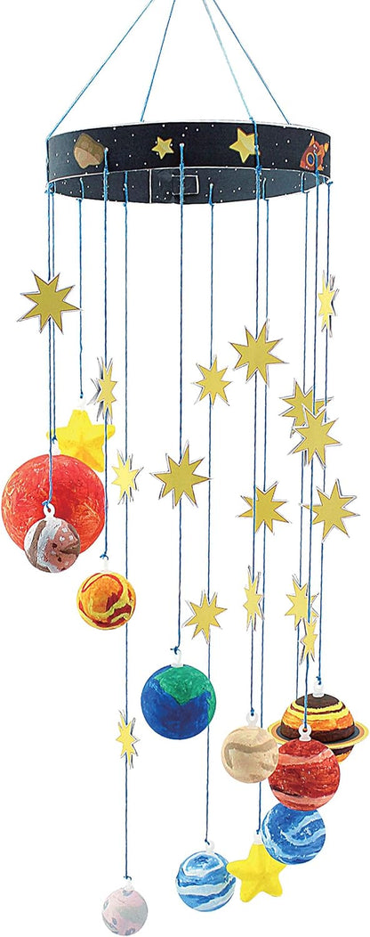 STEM Learning Fun with 3D Solar System Kit: Complete DIY Mobile Hanging Model, 27-Inch Long with 9 Foam Planets & Sun, 3D Solar System with Paintable Planets, Glow in the Dark Paint, Easy Instructions