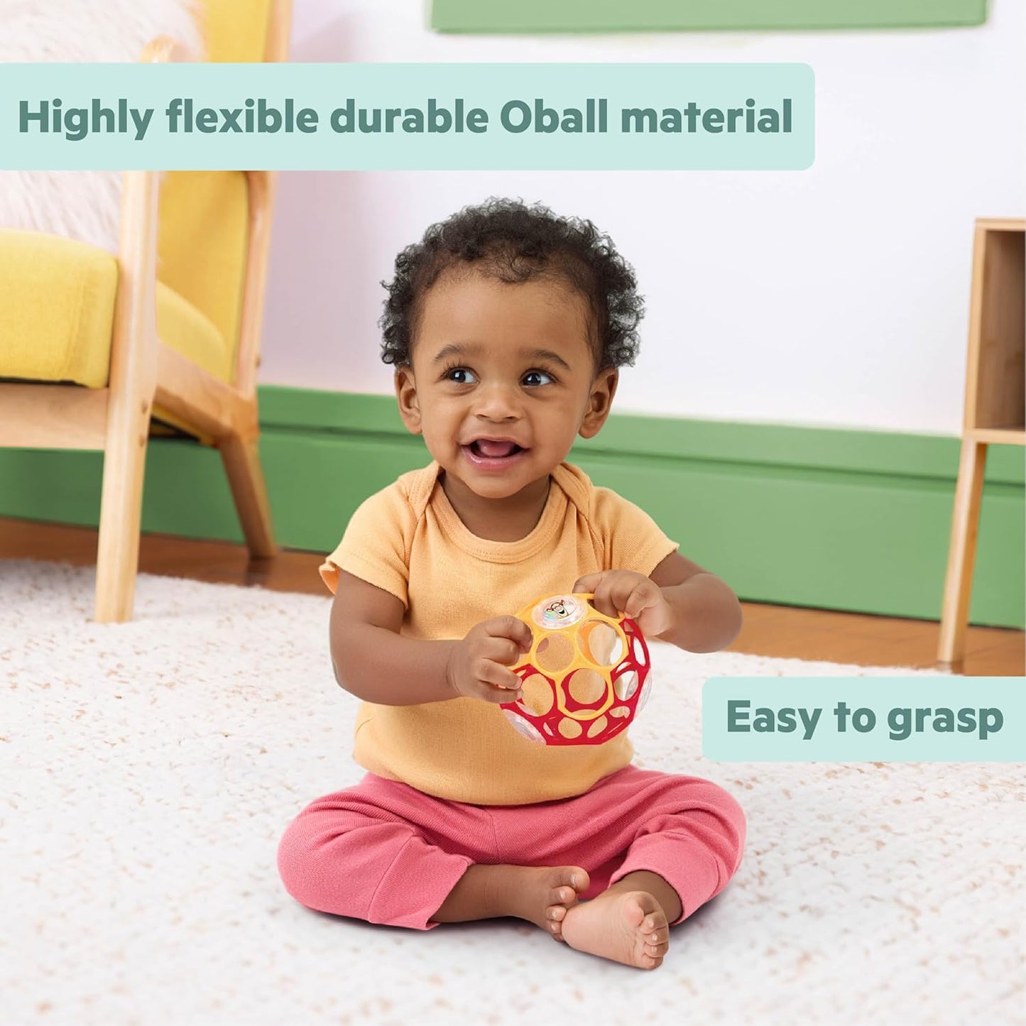 Bright Starts Oball Musical Toy, Jingle & Shake Pal, BPA-Free Easy-Grasp Baby Rattle Toy, Ages Newborn+