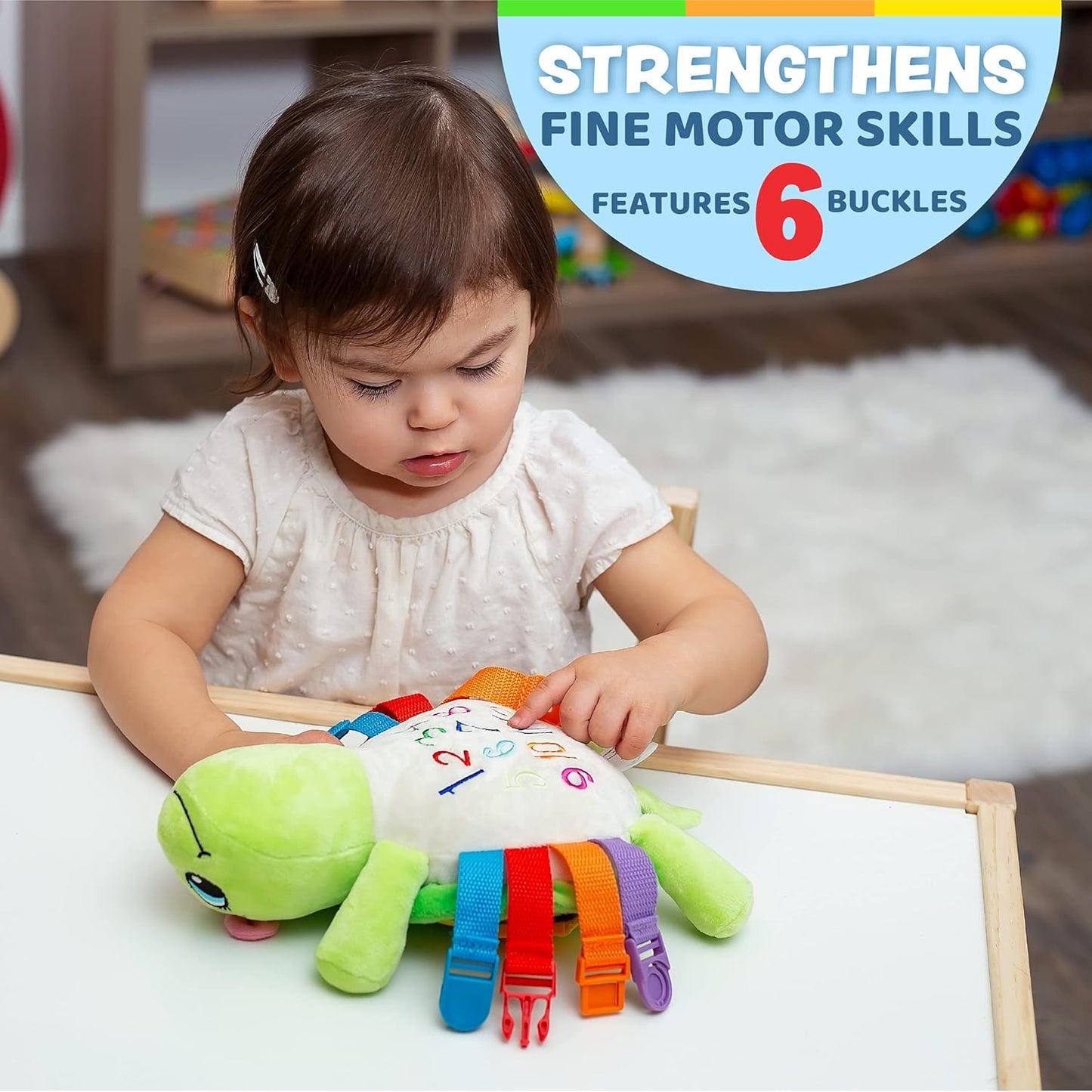 Buckle Toys - Belle Turtle - Learning Activity - Develop Motor Skills and Problem Solving - Counting and Color Recognition - Airplane Travel Essentials - Kids Stuffed Animal