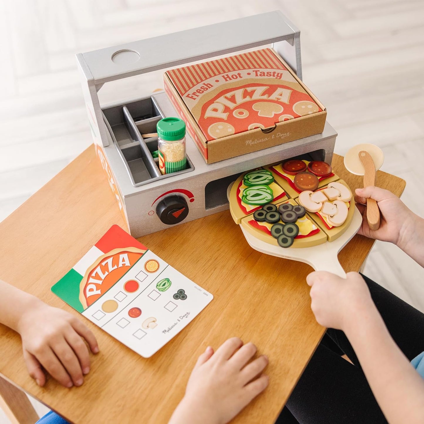 Melissa & Doug Top & Bake Wooden Pizza Counter, Kids Kitchen Playset with Play Food & Play Kitchen Accessories, Preschool Toys for Girls & Boys Ages 3+ - FSC Certified