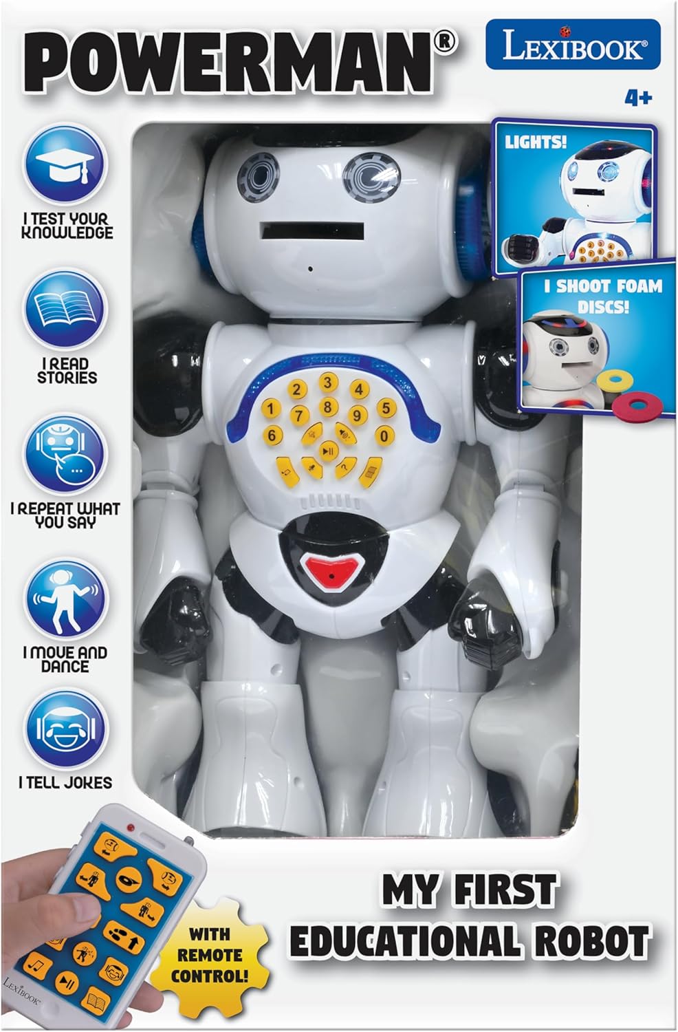 LEXiBOOK, Powerman Neo, My Robot Full of Technology, Remote Control and Gesture Control, Educational Activities in English, Programmable, Music and Dance, Sound and Light Effects, Blue/White, ROB18EN