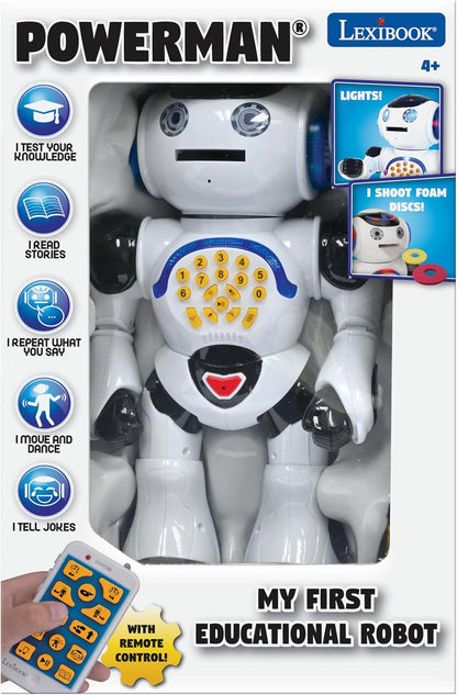 LEXiBOOK, Powerman Neo, My Robot Full of Technology, Remote Control and Gesture Control, Educational Activities in English, Programmable, Music and Dance, Sound and Light Effects, Blue/White, ROB18EN
