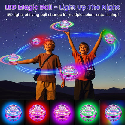 Flying Orb Ball Toy, 2026 Upgrade Hand Controlled Hover Ball with LED Lights,360° Rotating Boomerang Globe Cool Mini Drone, Ideal Birthday&Christmas Gift for Boys Girls-Blue & Purple