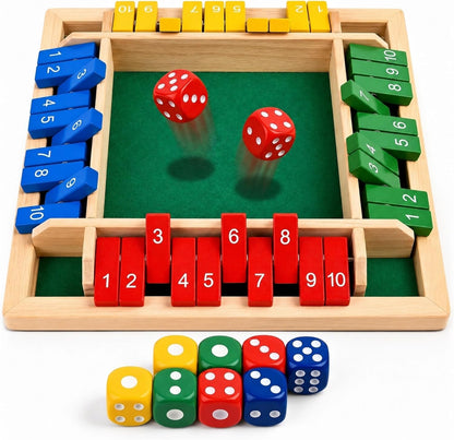 Shut The Box Game, Wooden Number Flip Board Dice Tabletop Toys for 2-4 Player, Math Educational Learning Tools for Kids Adults, Classic Pub Family Game Night Party Activity, Camping