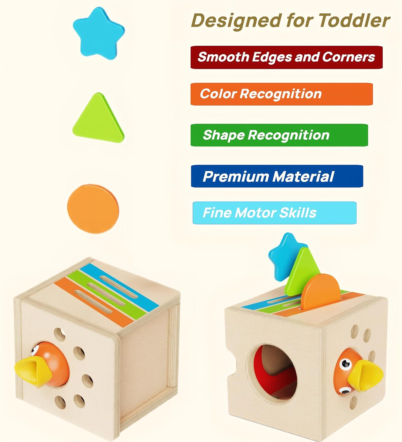 5 in 1 Montessori Activity Toys for 2 3 Year Old Boys and Girls, Wooden Learning Toys with Object Permanence, Bird Feeding Game, Fine Motor Skills, Problem Sloving