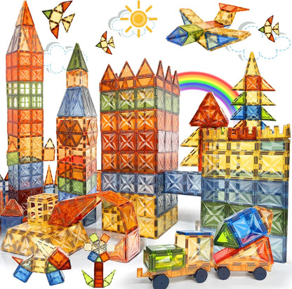 HarworLife 100 PCS Magnetic Tiles, Diamond Magnetic Blocks Building Set Magnet Tiles STEM Toys 3D Kids Preschool Educational Sensory Toys Gift for Toddlers Kids Boys Ages 3 4 5 6 7 8 9+ Year Old