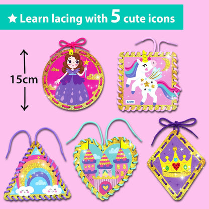 EZCRA Premium Lacing Cards for Kids Ages 3-6 | 5 Double-Sided Unicorn Princess Cards | Multilingual Learning Preschool Fine Motor Skills Educational Activity