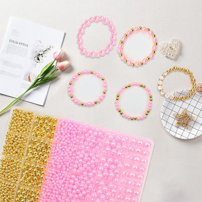 Hpebl 2136PCS Beads for Bracelets Pearl Bracelet Making Kit Friendship Bracelet Kits Bracelet Bead Kits Small Pearl Bead and Gold Beads Beading Kit for Bracelets Jewelry Making Kit