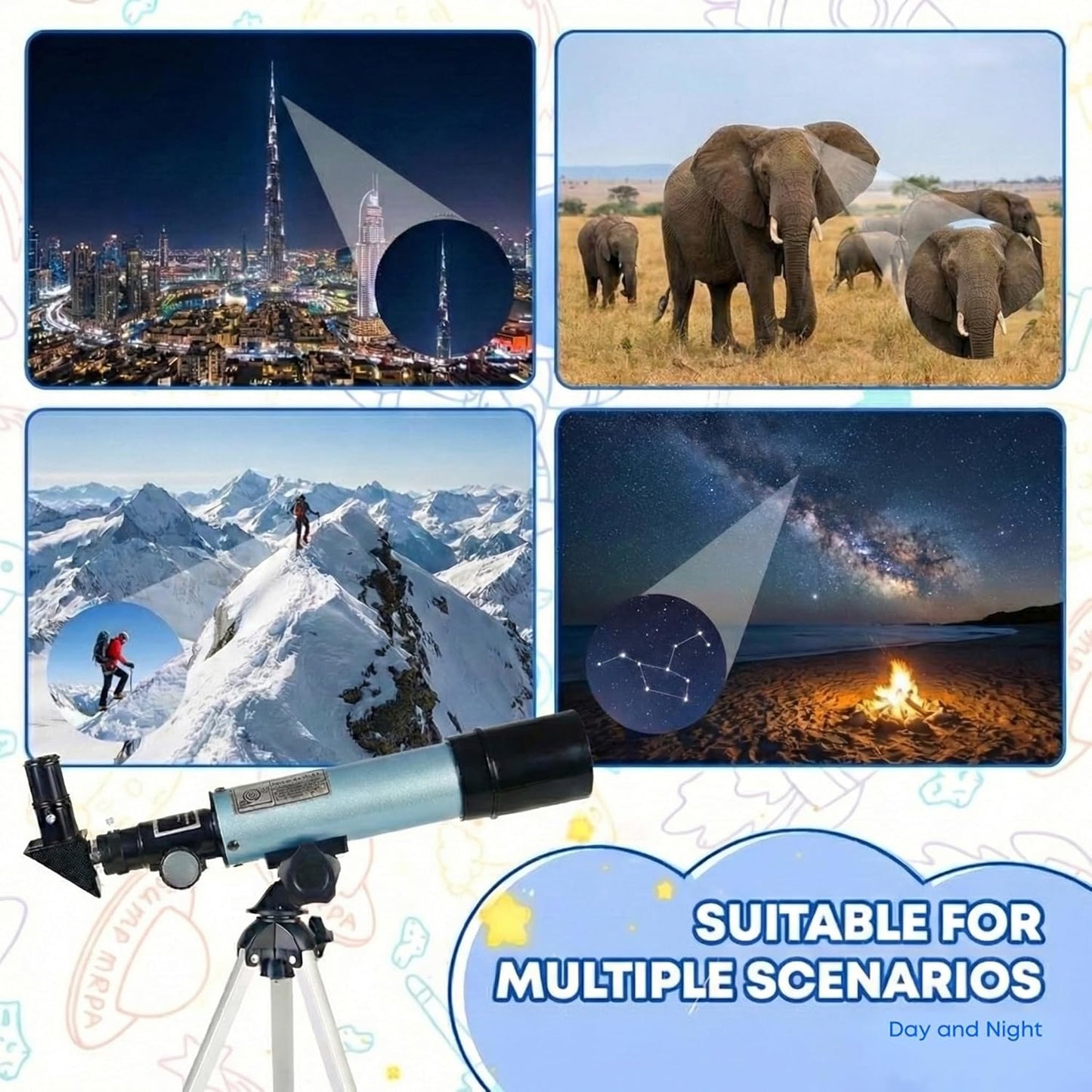 Telescope for Beginners, 90X Portable Astronomical Refractor with 15" Tabletop Tripod, 2 Eyepieces & 1.5X Barlow Lens, 50mm Aperture, Ideal STEM Science Gift for Kids to Explore Moon Space