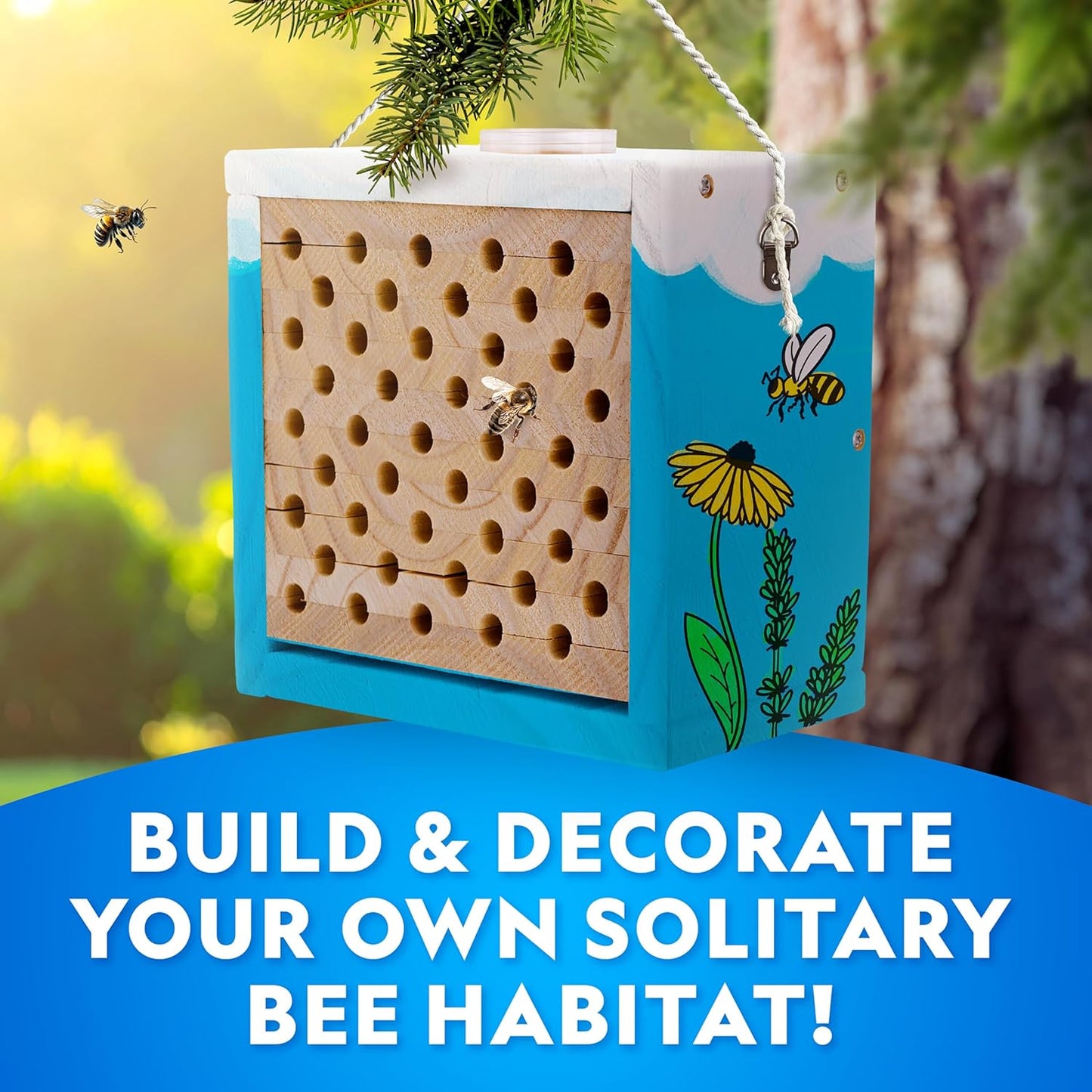 National Geographic Build a Bee Habitat Craft Kit for Kids – Paint & Build a House for Mason Bees, Outdoor Arts & Crafts, Nature Learning Activity, DIY Pollinator Garden Craft, Solitary Bee Hotel
