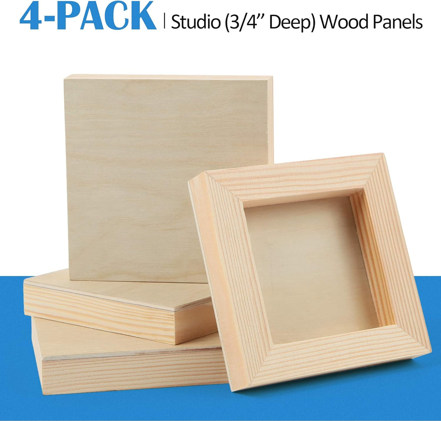 Falling in Art Unfinished Birch Wood Canvas Panels Kit, 4 Pack of 8x10’’ Studio 3/4’’ Deep Cradle Boards for Pouring Art, Crafts, Painting, and More