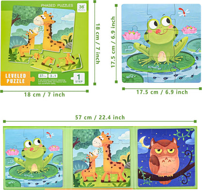 D-KINGCHY Magnetic Puzzles for Kids Ages 5+, 2-in-1 Puzzle Book 60 72 Pieces, Travel Jigsaw Puzzles, Road Trips Toys for 5 6 7 8 Boys Girls Birthday Gift (Dinosaur and Space)