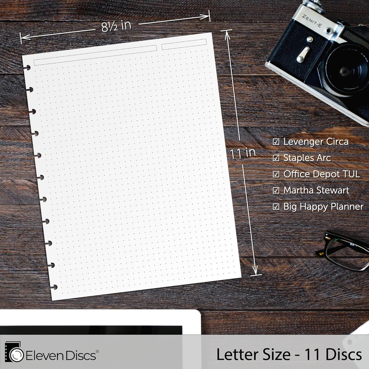 Eleven Discs Discbound Paper, Junior Size Mileage Log Sheets - Premium 120gsm Heavyweight Notebook & Planner Refills - 8 Discs, 5.5 x 8.5 in - Punched for Circa, Arc, TUL (50 Sheets)