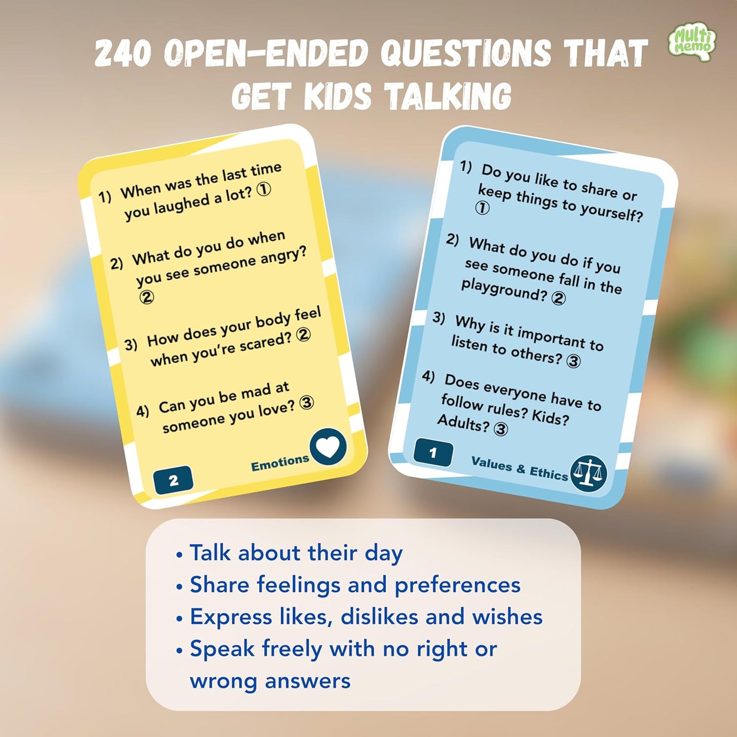 Talkiyou Kids Conversation Cards – 60 Picture Prompts & 240 Open-Ended Questions for Kids Ages 5-12 – Spark Imagination, Emotions & Meaningful Talks – Screen-Free Family Game